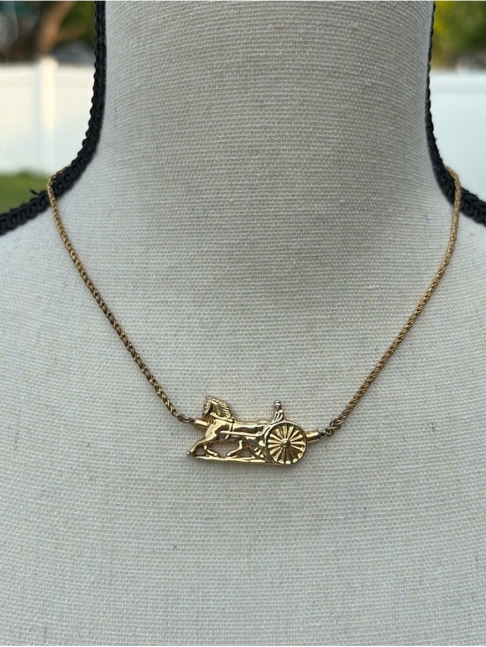 Celine Gold Horse & Chariot Pendant Necklace